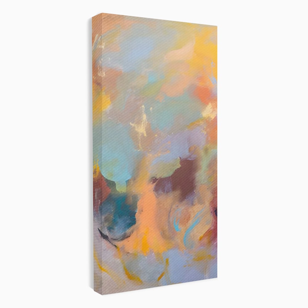 Tablou canvas cu pictura abstracta cu pete colorate verticale, fara rama, pe sasiu de lemn