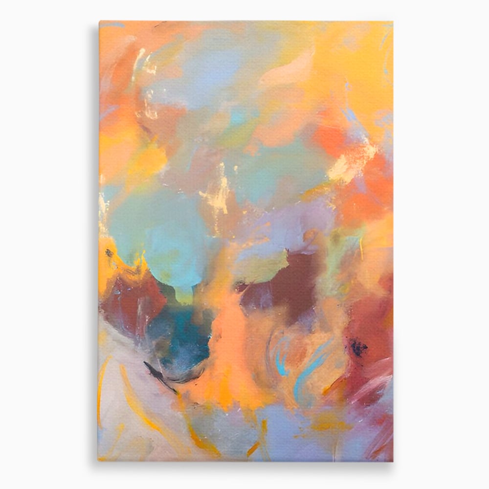 Tablou canvas cu pictura abstracta cu pete colorate verticale, fara rama, pe sasiu de lemn