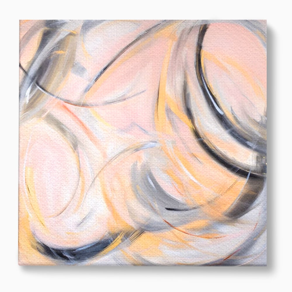 Tablou canvas cu pictura abstracta cu cercuri si linii curbate, fara rama, pe sasiu de lemn