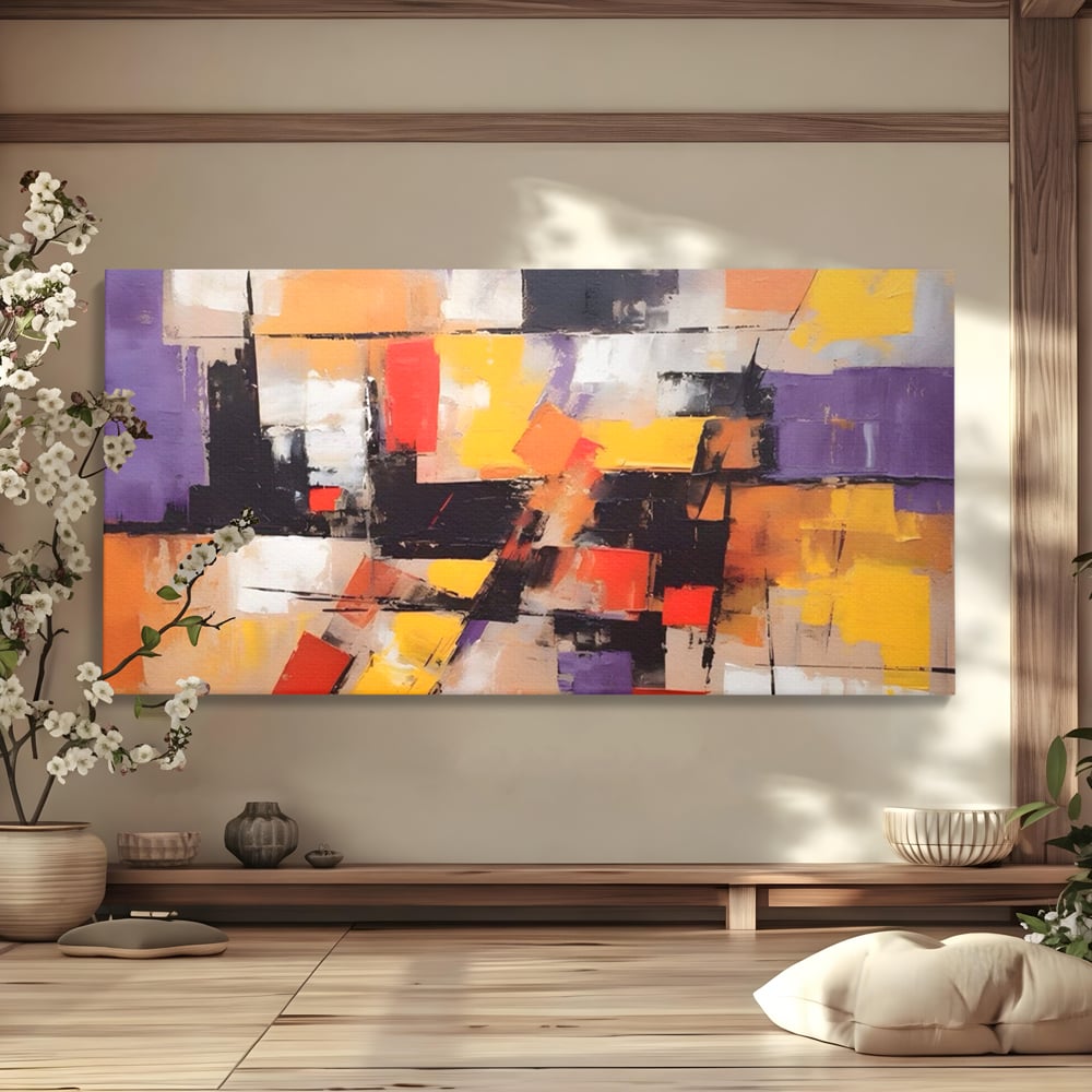 Tablou canvas cu tablou canvas cu compozitie abstracta, fara rama, pe sasiu de lemn