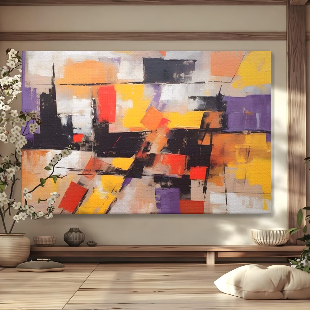 Tablou canvas cu tablou canvas cu compozitie abstracta, fara rama, pe sasiu de lemn