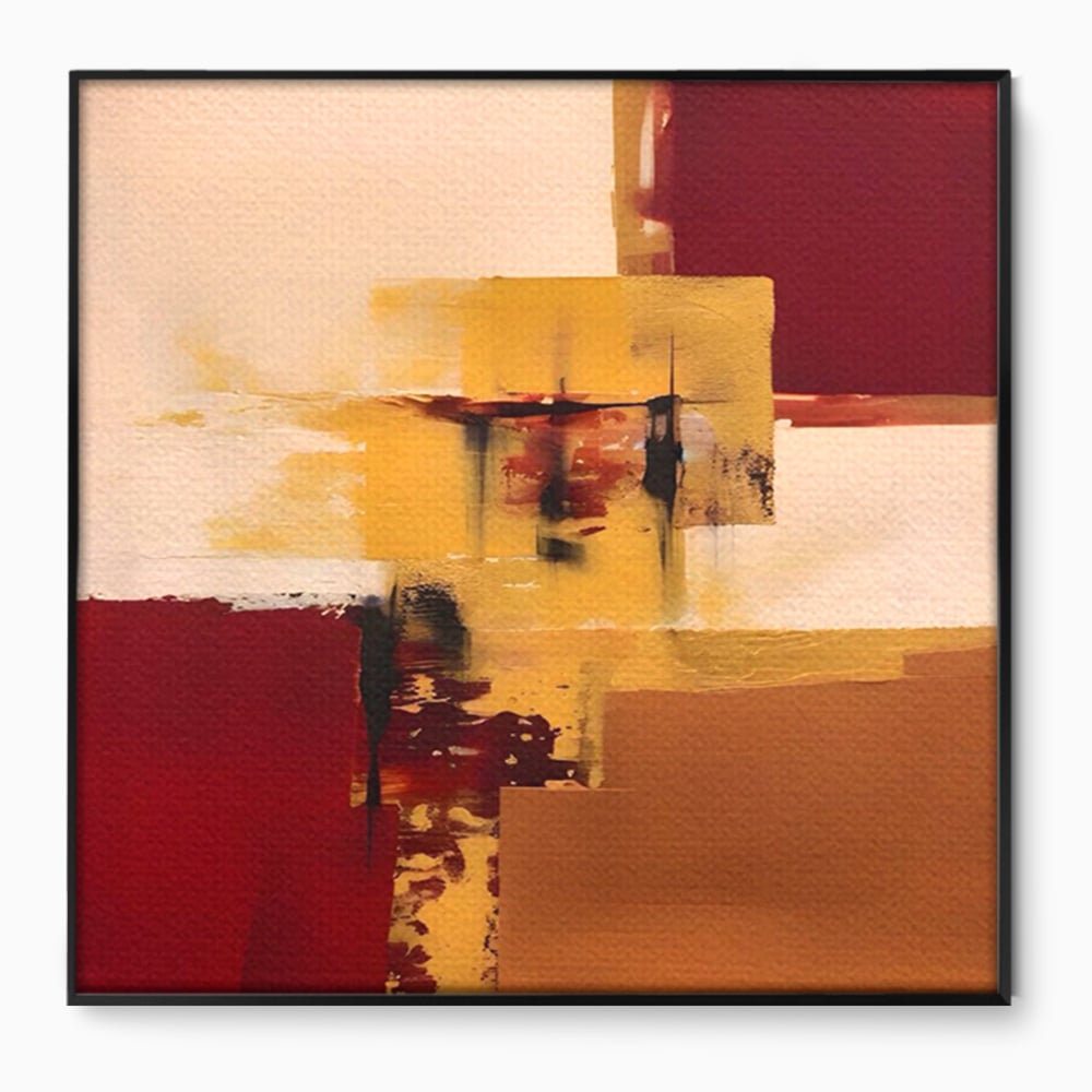 Tablou canvas cu pictura abstracta cu patrate colorate, in rama de aluminiu negru