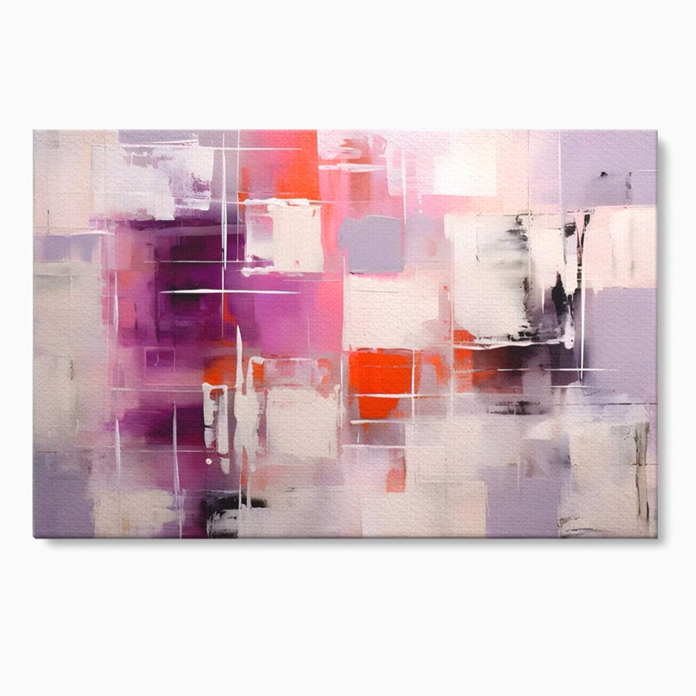 Tablou canvas cu pictura abstracta cu pete mov, fara rama, pe sasiu de lemn