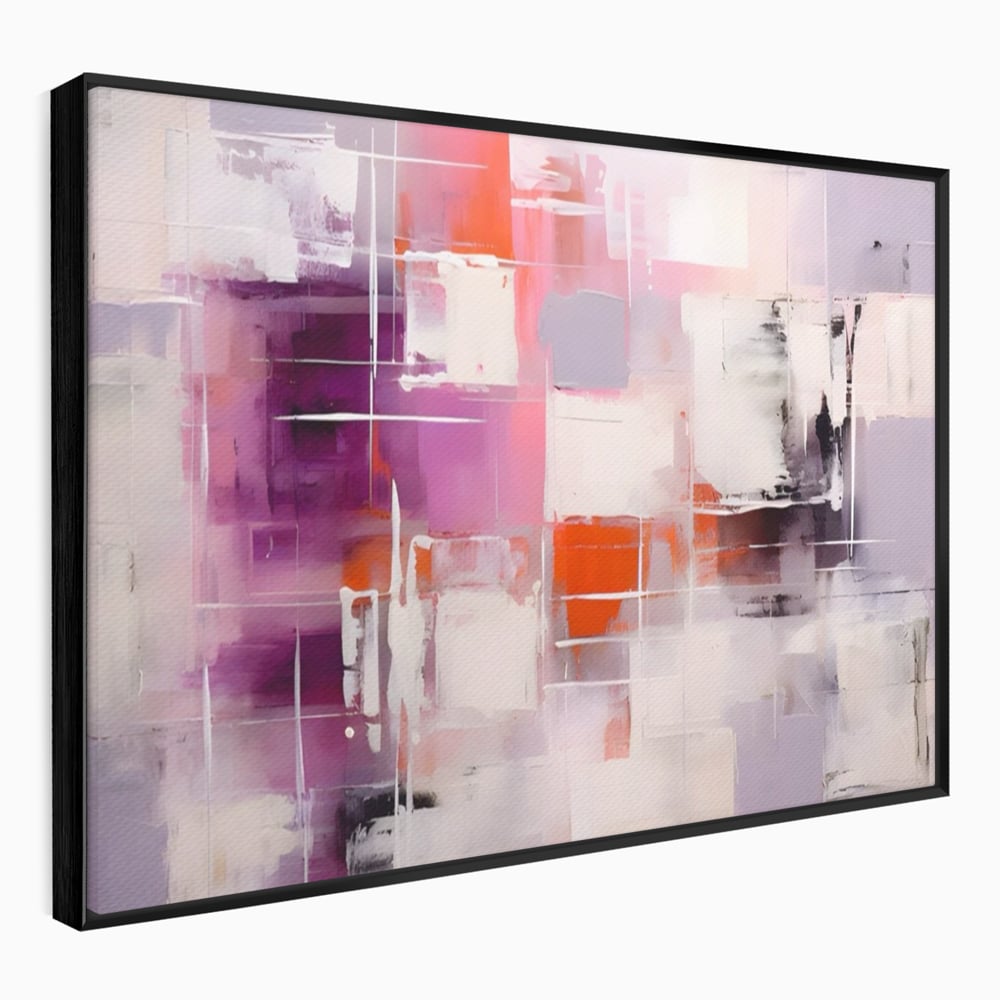 Tablou canvas cu pictura abstracta cu pete mov, in rama de aluminiu negru