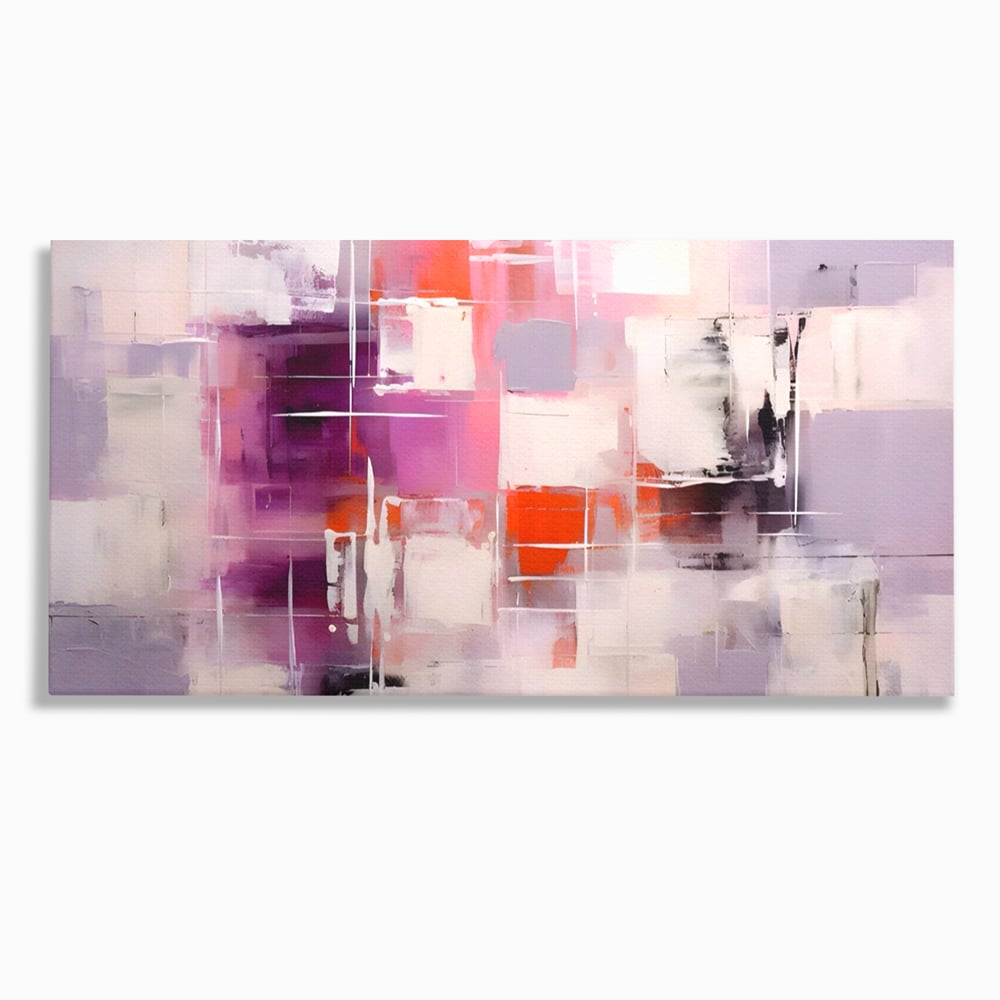 Tablou canvas cu pictura abstracta cu pete mov, fara rama, pe sasiu de lemn