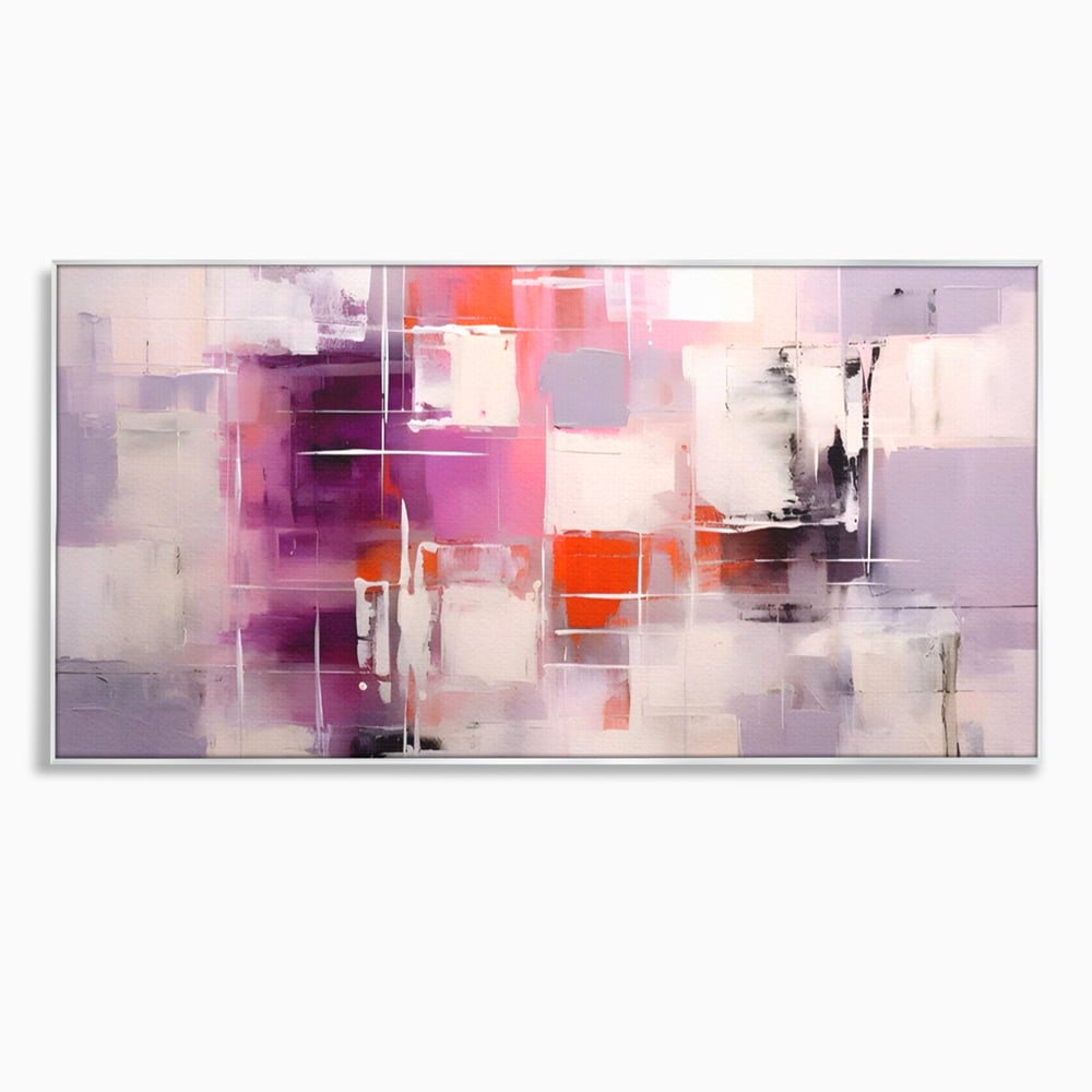 Tablou canvas cu pictura abstracta cu pete mov, in rama de aluminiu argintiu