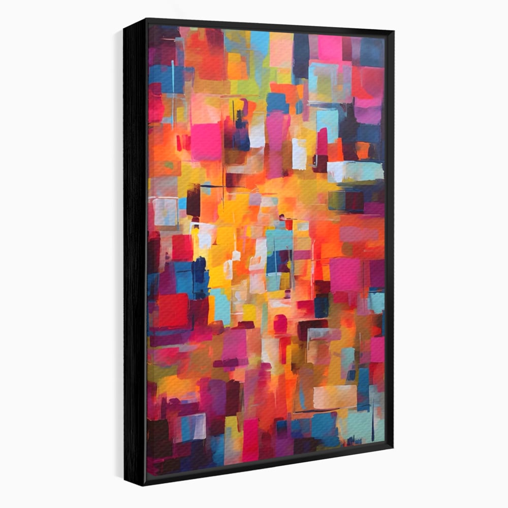 Tablou canvas cu pictura abstracta cu blocuri de culoare, in rama de aluminiu negru
