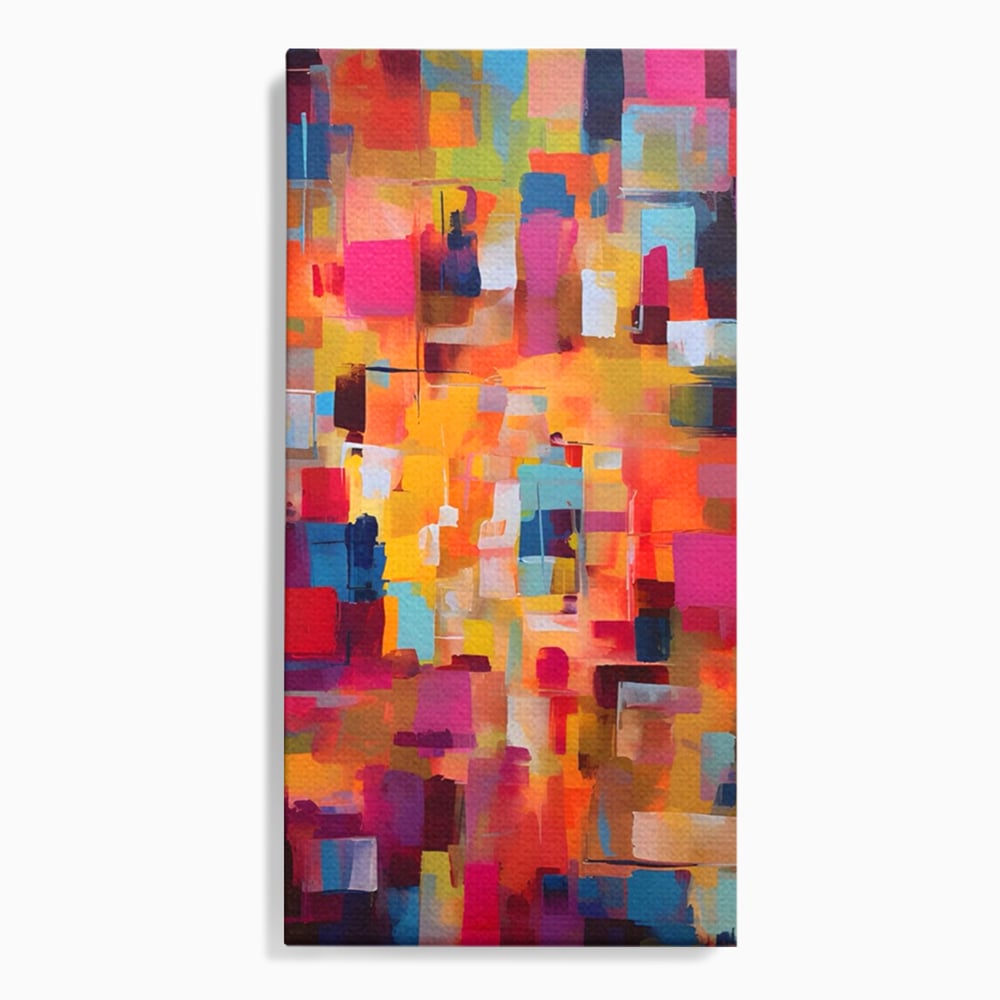 Tablou canvas cu pictura abstracta cu blocuri de culoare, fara rama, pe sasiu de lemn
