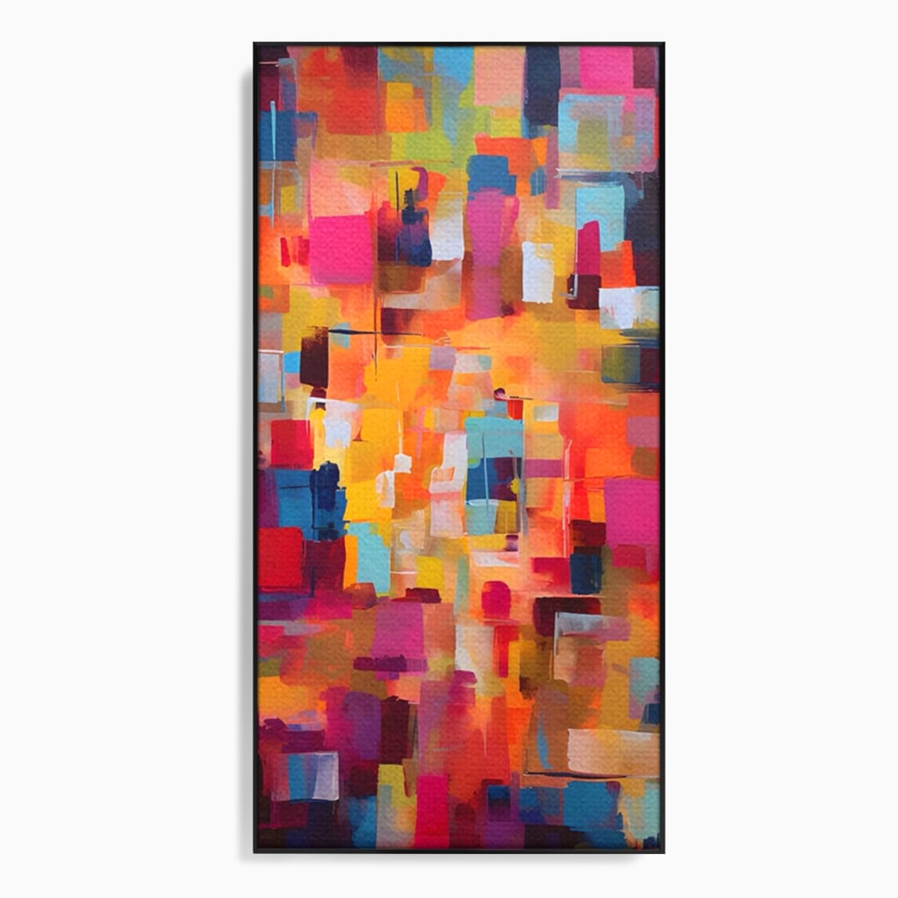 Tablou canvas cu pictura abstracta cu blocuri de culoare, in rama de aluminiu negru