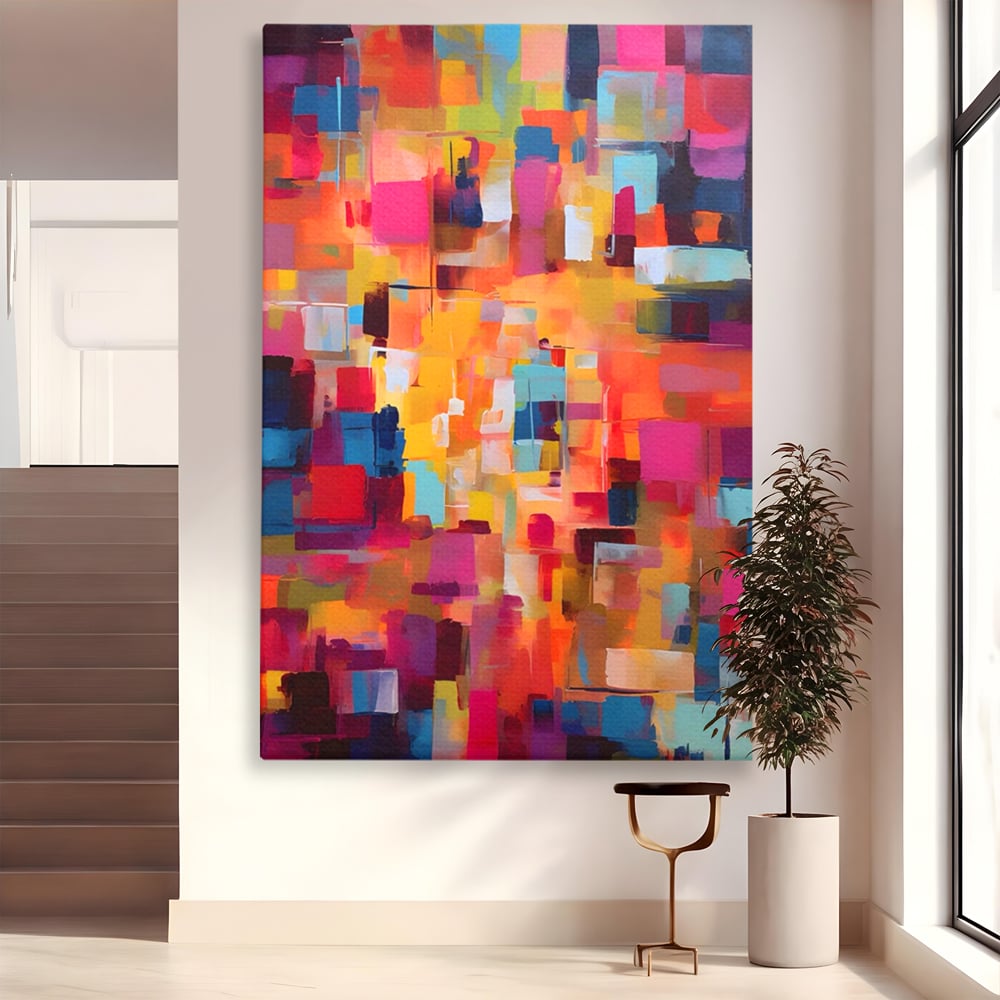 Tablou canvas cu pictura abstracta cu blocuri de culoare, fara rama, pe sasiu de lemn