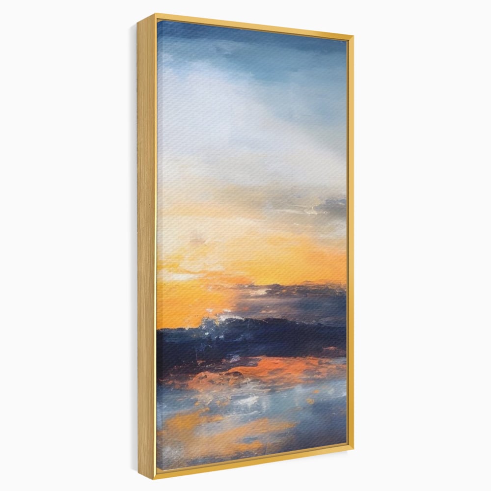 Tablou canvas cu tablou canvas cu apus abstract, in rama de aluminiu auriu