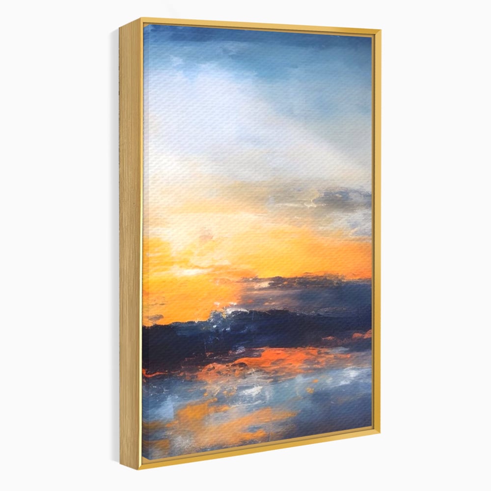 Tablou canvas cu tablou canvas cu apus abstract, in rama de aluminiu auriu