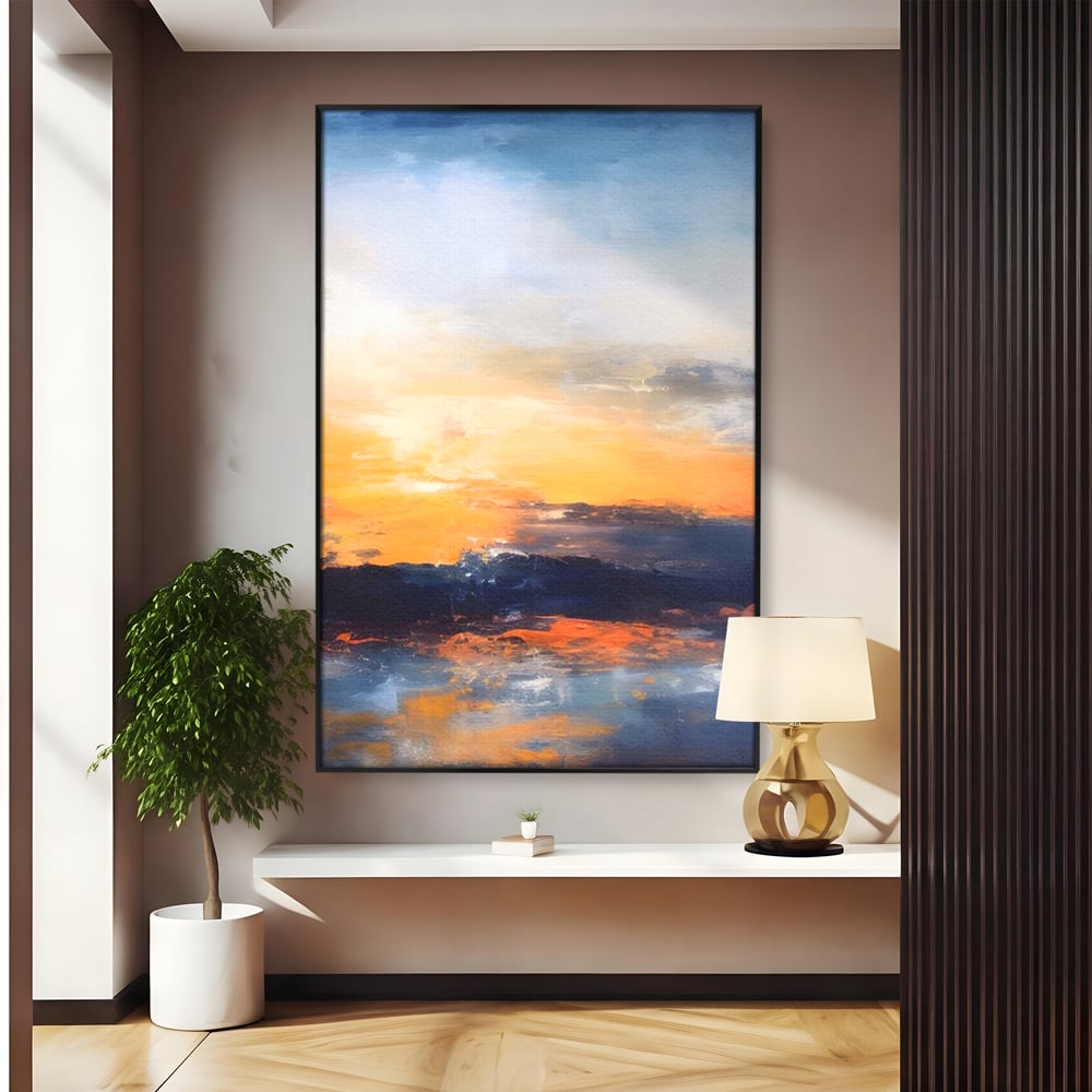 Tablou canvas cu tablou canvas cu apus abstract, in rama de aluminiu negru