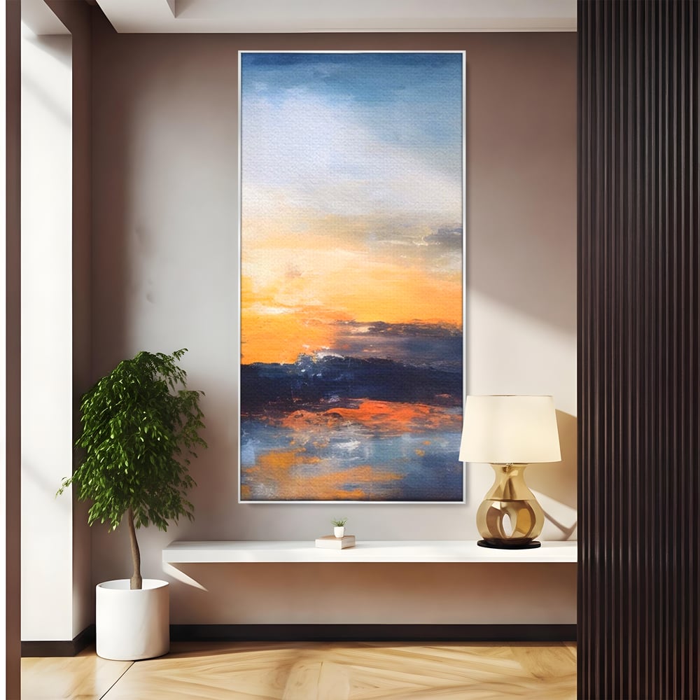 Tablou canvas cu tablou canvas cu apus abstract, in rama de aluminiu argintiu