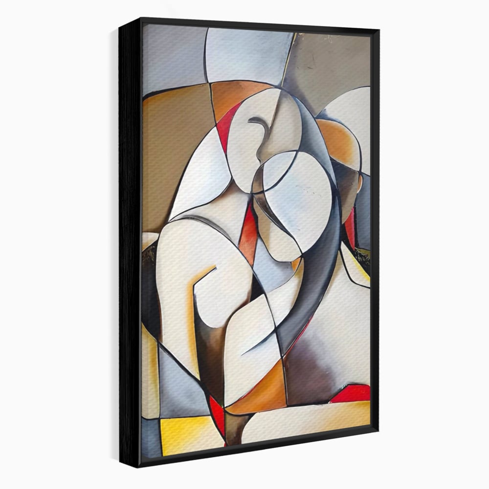 Tablou canvas cu tablou pictura cuplu imbratisat, in rama de aluminiu negru