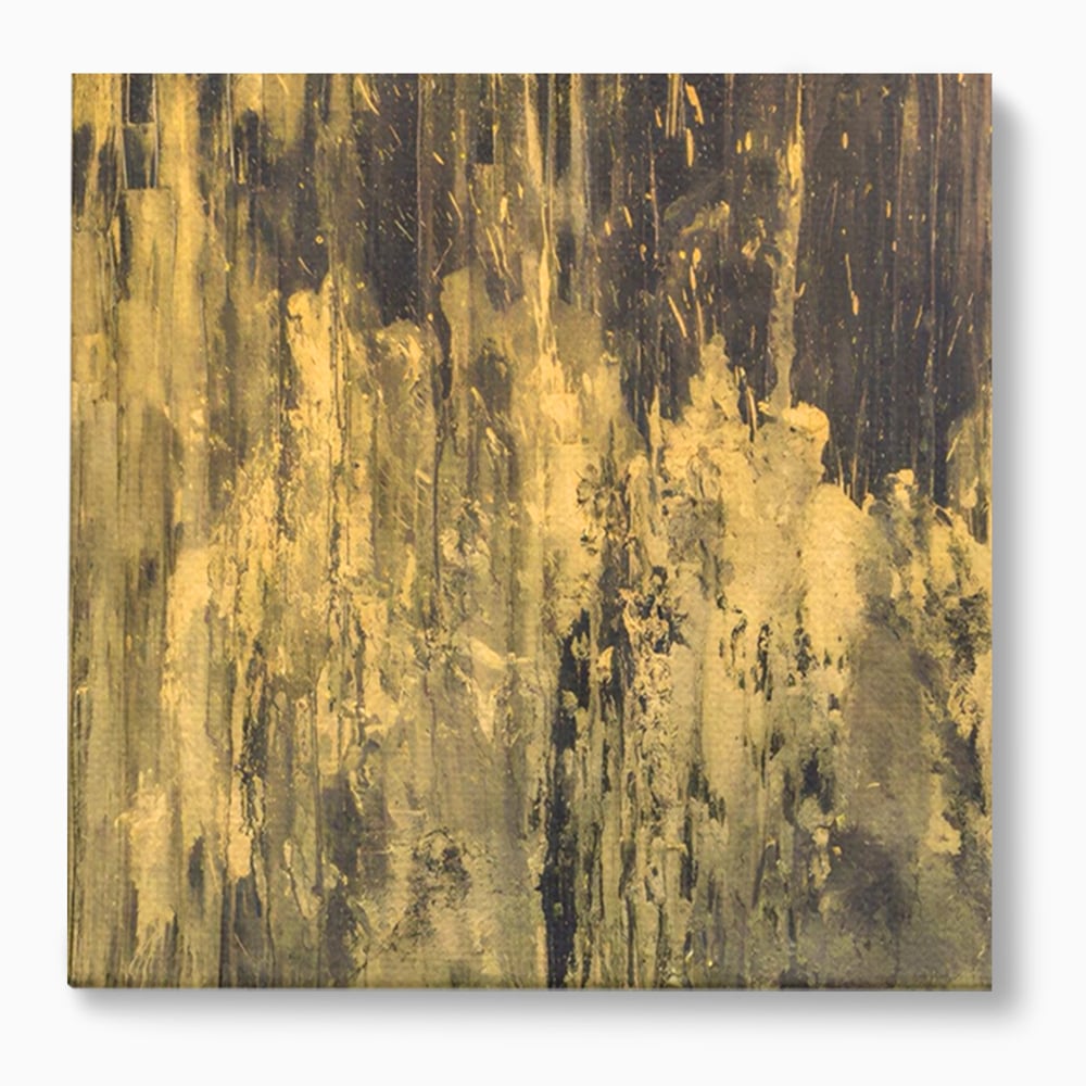 Tablou canvas cu pictura abstracta cu texturi aurii, fara rama, pe sasiu de lemn