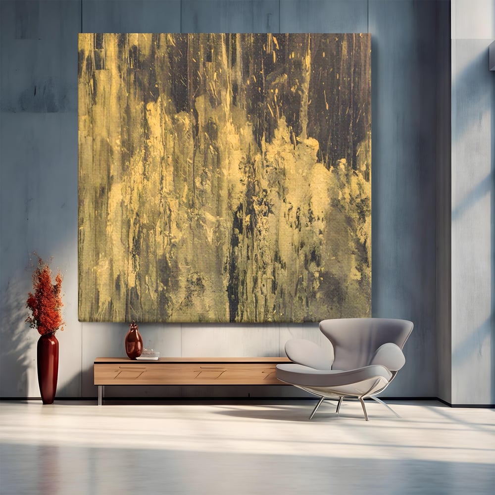 Tablou canvas cu pictura abstracta cu texturi aurii, fara rama, pe sasiu de lemn