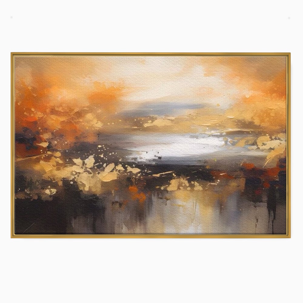 Tablou canvas cu tablou canvas peisaj abstract orizontal, in rama de aluminiu auriu