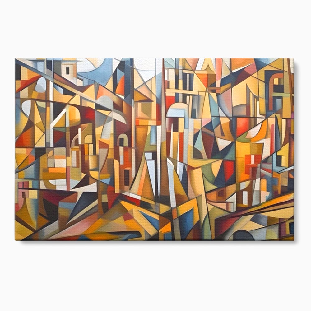 Tablou canvas cu tablou abstract cu peisaj urban, fara rama, pe sasiu de lemn