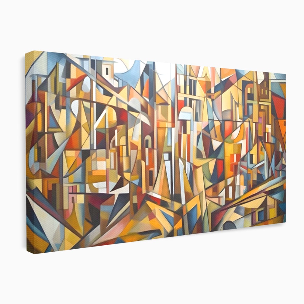 Tablou canvas cu tablou abstract cu peisaj urban, fara rama, pe sasiu de lemn