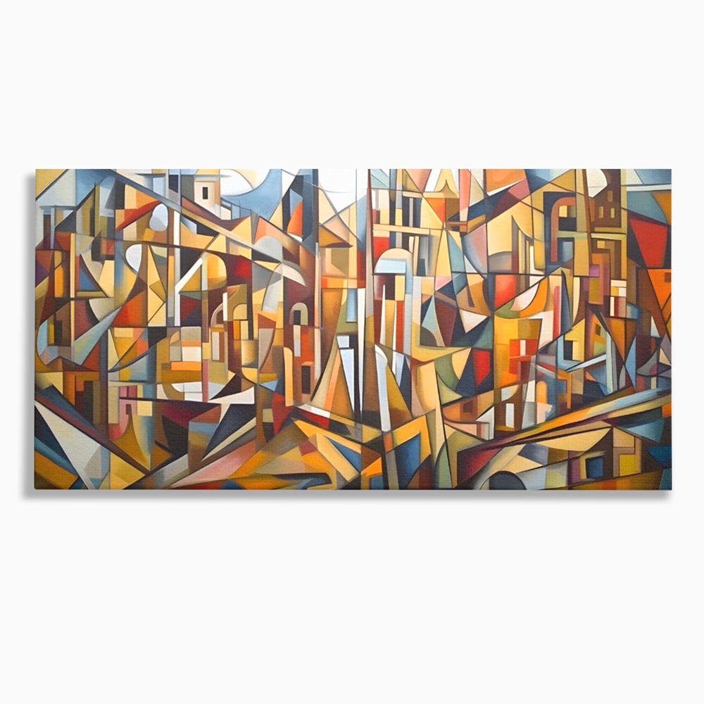 Tablou canvas cu tablou abstract cu peisaj urban, fara rama, pe sasiu de lemn