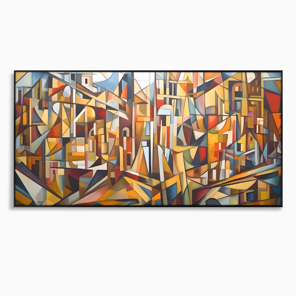 Tablou canvas cu tablou abstract cu peisaj urban, in rama de aluminiu negru