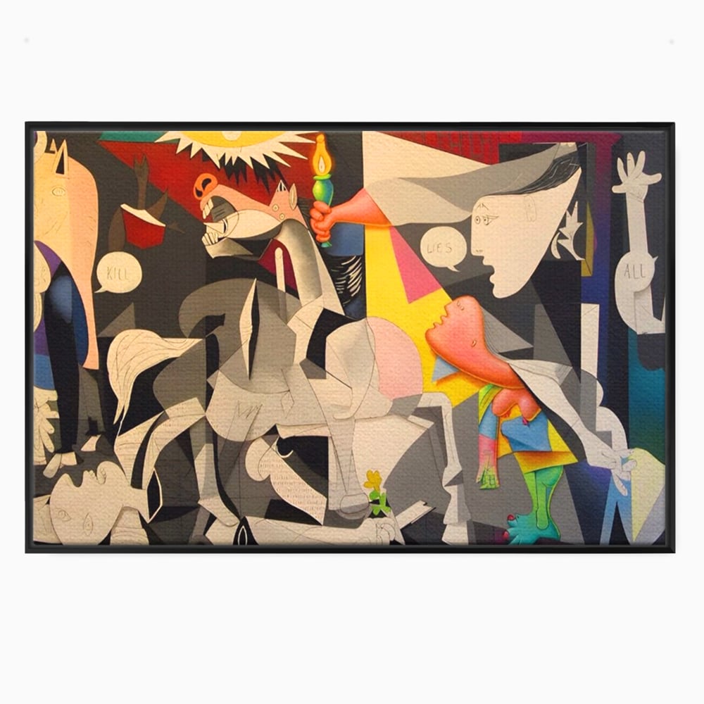 Tablou canvas cu tablou canvas cu reinterpretare dupa guernica, in rama de aluminiu negru