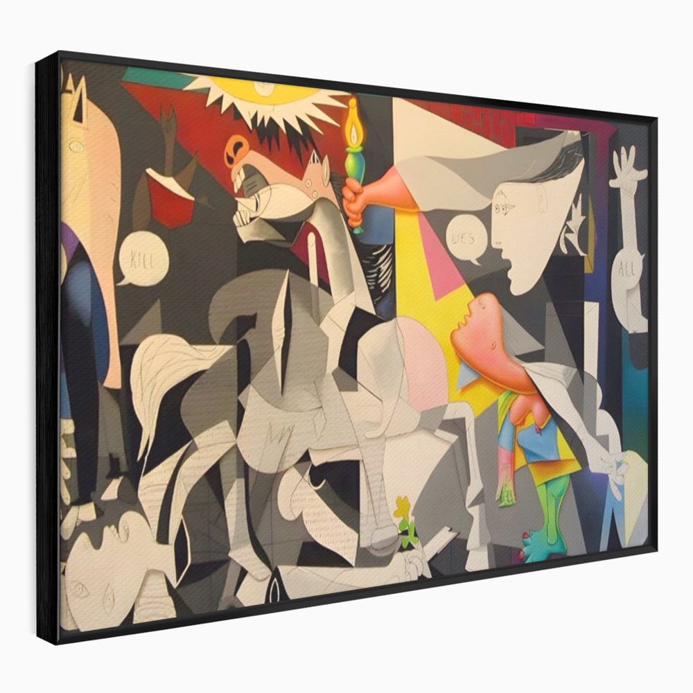 Tablou canvas cu tablou canvas cu reinterpretare dupa guernica, in rama de aluminiu negru