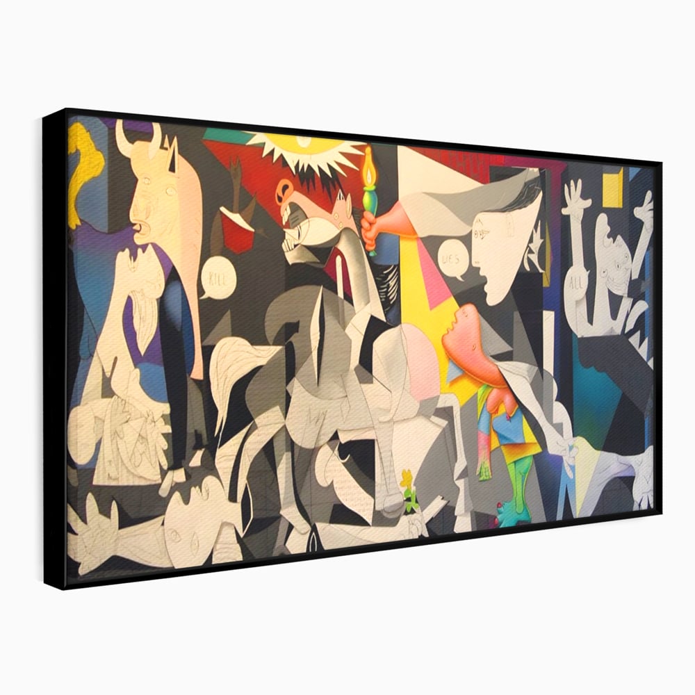 Tablou canvas cu tablou canvas cu reinterpretare dupa guernica, in rama de aluminiu negru