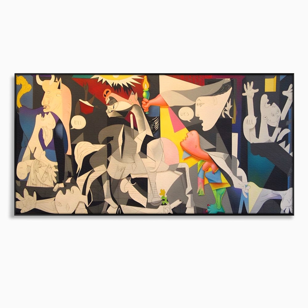 Tablou canvas cu tablou canvas cu reinterpretare dupa guernica, in rama de aluminiu negru