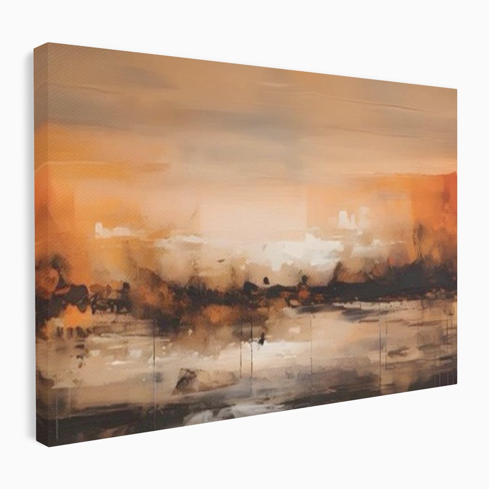 Tablou canvas cu peisaj abstract orizontal in nuante de aramiu, fara rama, pe sasiu de lemn