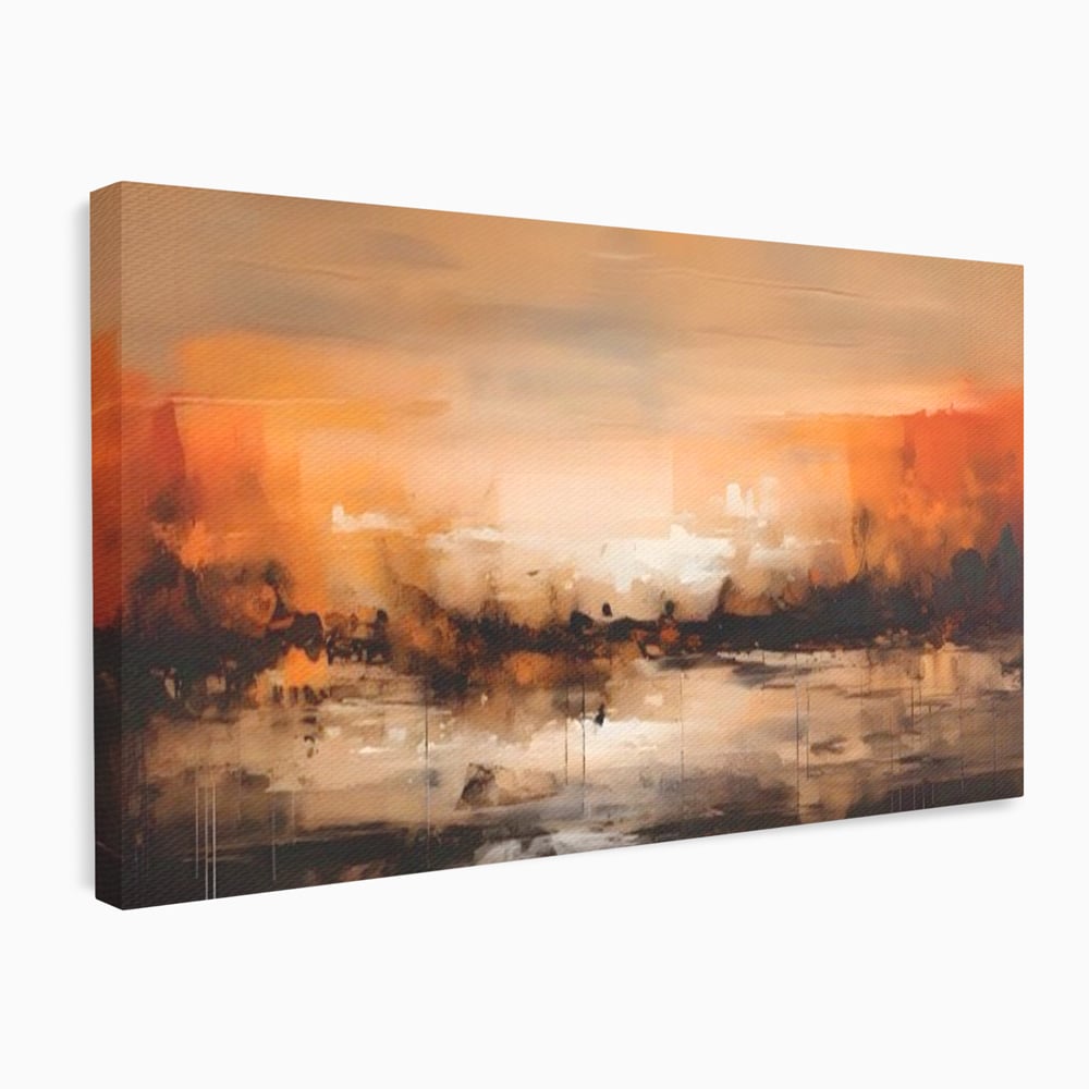 Tablou canvas cu peisaj abstract orizontal in nuante de aramiu, fara rama, pe sasiu de lemn