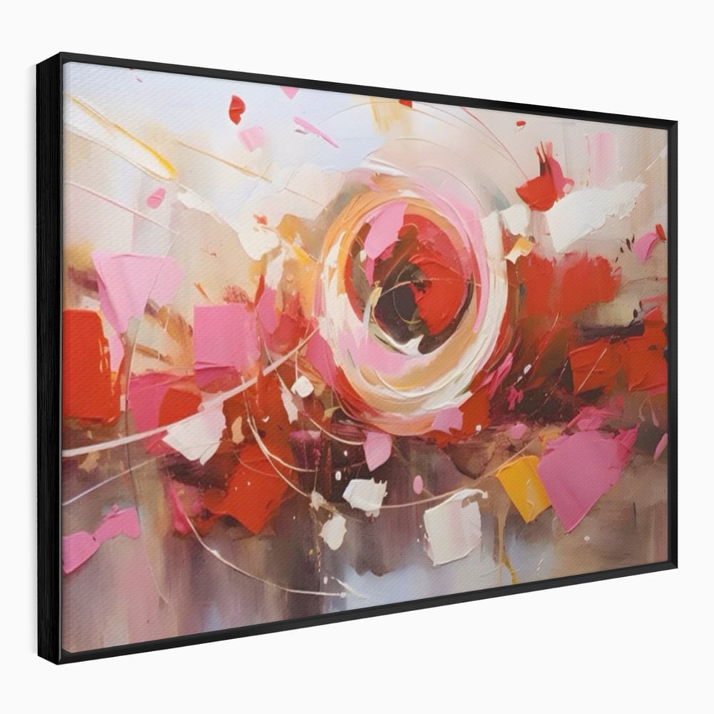 Tablou canvas cu tablou canvas cu floare abstracta si culori vibrante, in rama de aluminiu negru