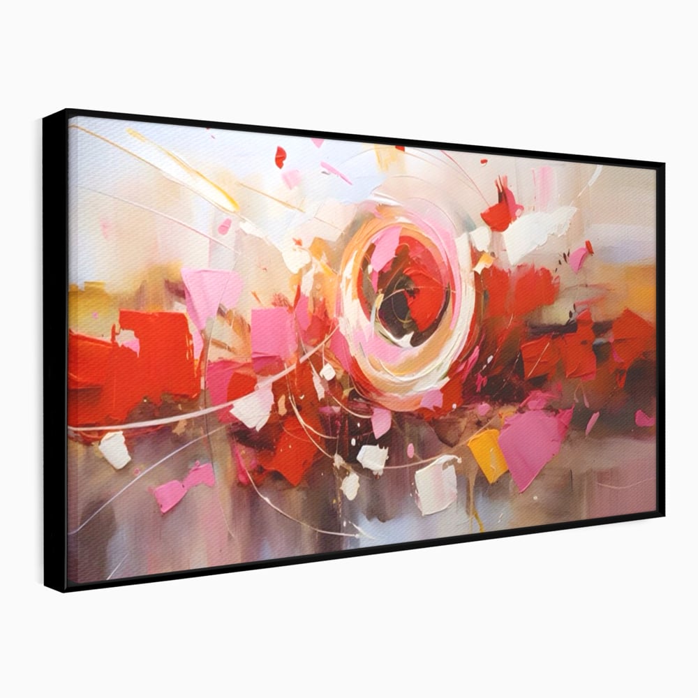 Tablou canvas cu tablou canvas cu floare abstracta si culori vibrante, in rama de aluminiu negru