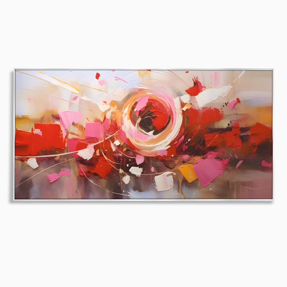 Tablou canvas cu tablou canvas cu floare abstracta si culori vibrante, in rama de aluminiu argintiu