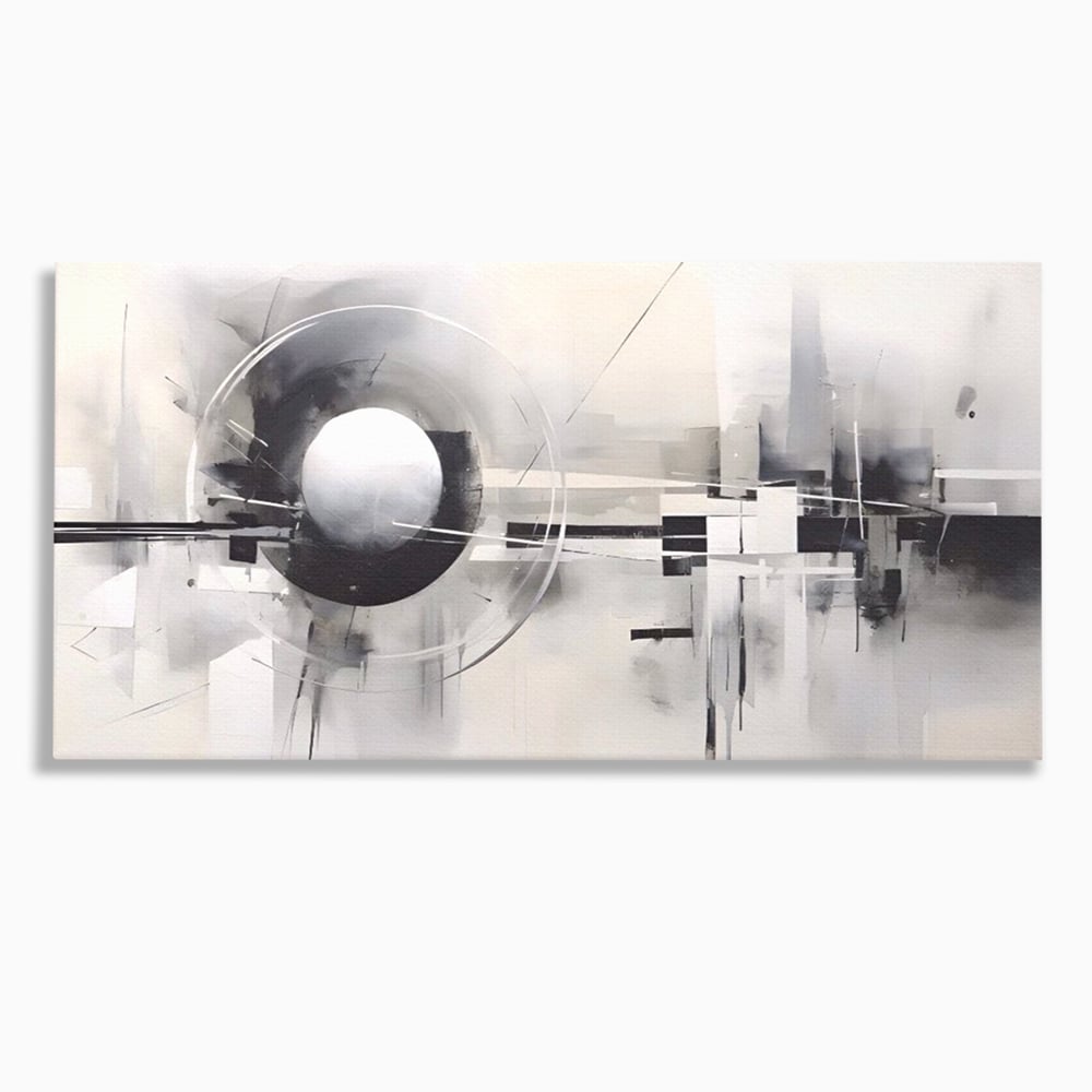 Tablou canvas cu pictura abstracta cu sfera si cercuri, fara rama, pe sasiu de lemn