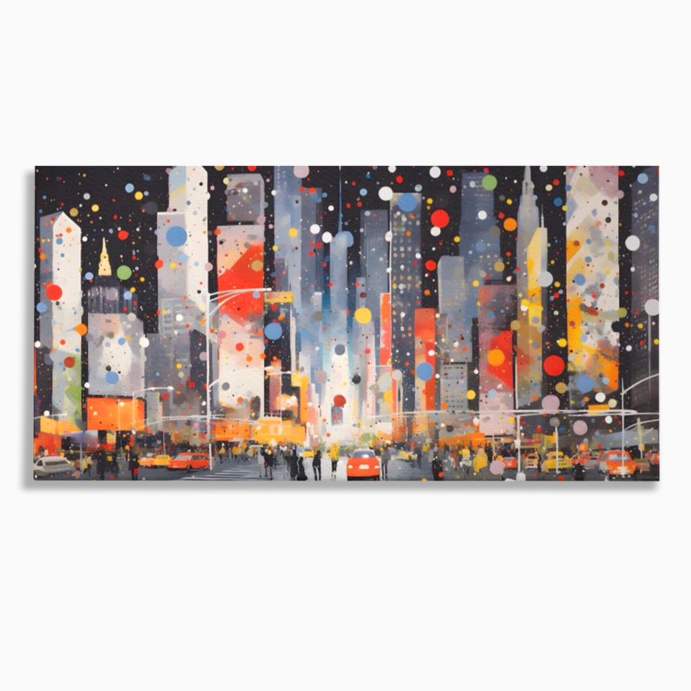 Tablou canvas cu pictura abstracta cu peisaj urban nocturn, fara rama, pe sasiu de lemn