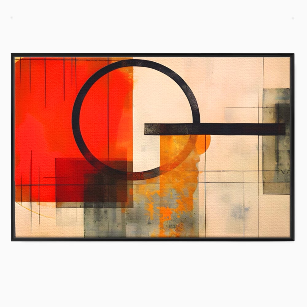Tablou canvas cu tablou canvas cu compozitie abstracta geometrica, in rama de aluminiu negru