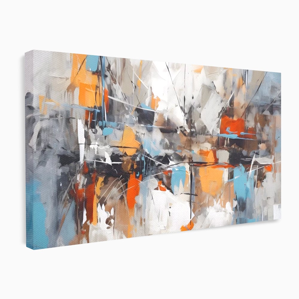 Tablou canvas cu pictura abstracta cu pete portocalii, fara rama, pe sasiu de lemn
