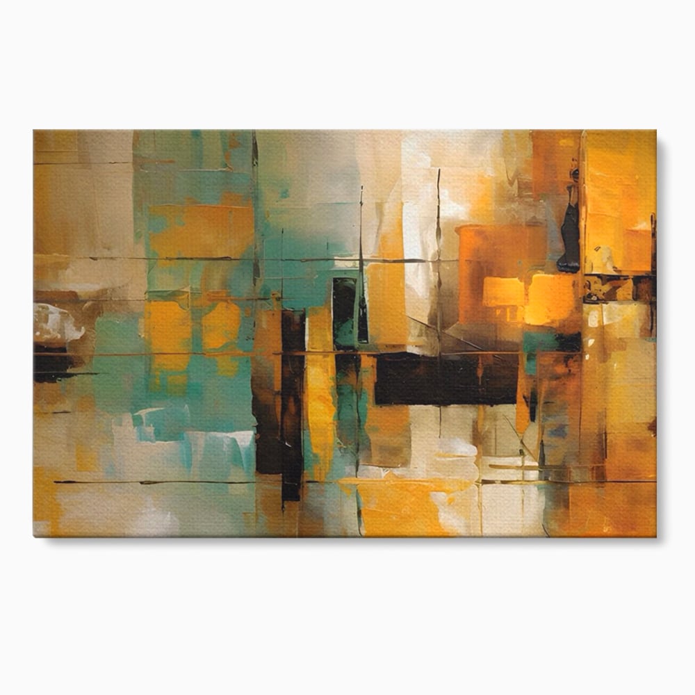 Tablou canvas cu pictura abstracta cu linii si portocaliu, fara rama, pe sasiu de lemn