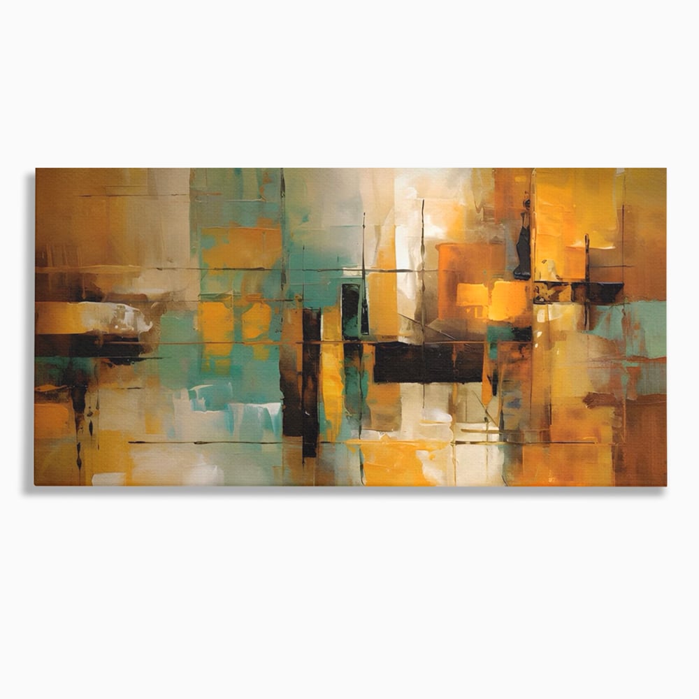Tablou canvas cu pictura abstracta cu linii si portocaliu, fara rama, pe sasiu de lemn