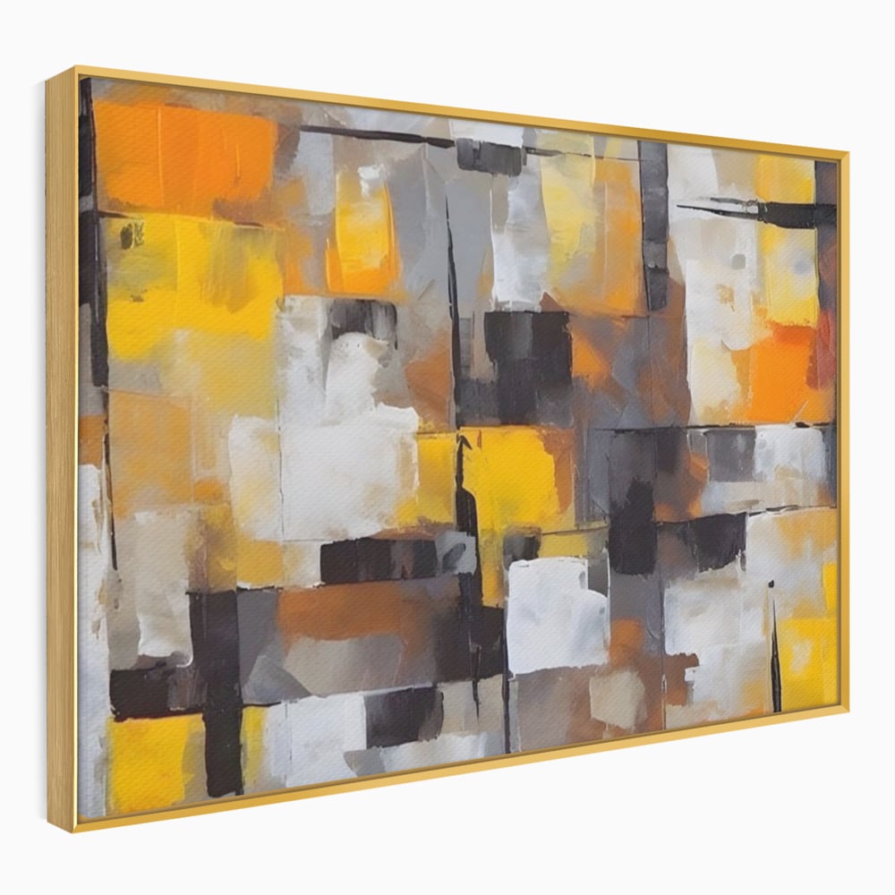 Tablou canvas cu tablou canvas cu patrate abstracte, in rama de aluminiu auriu
