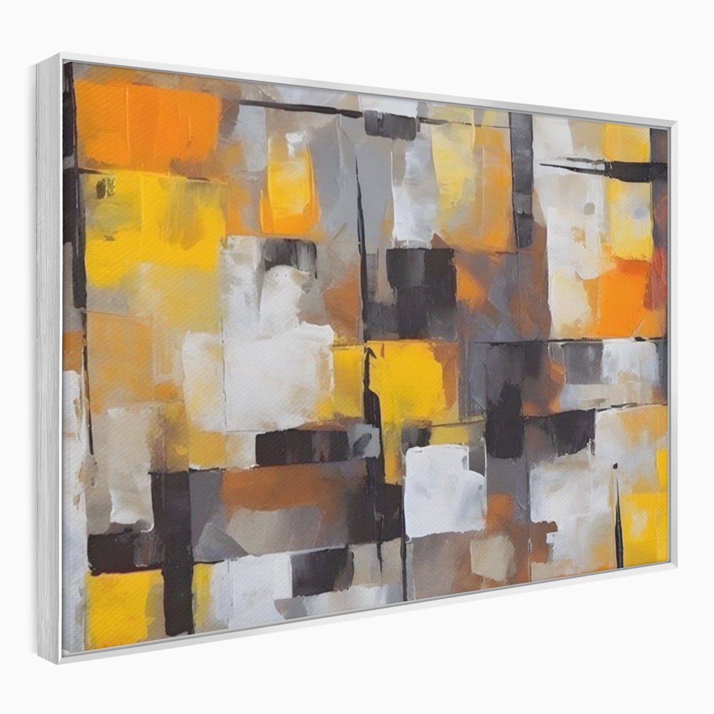 Tablou canvas cu tablou canvas cu patrate abstracte, in rama de aluminiu argintiu