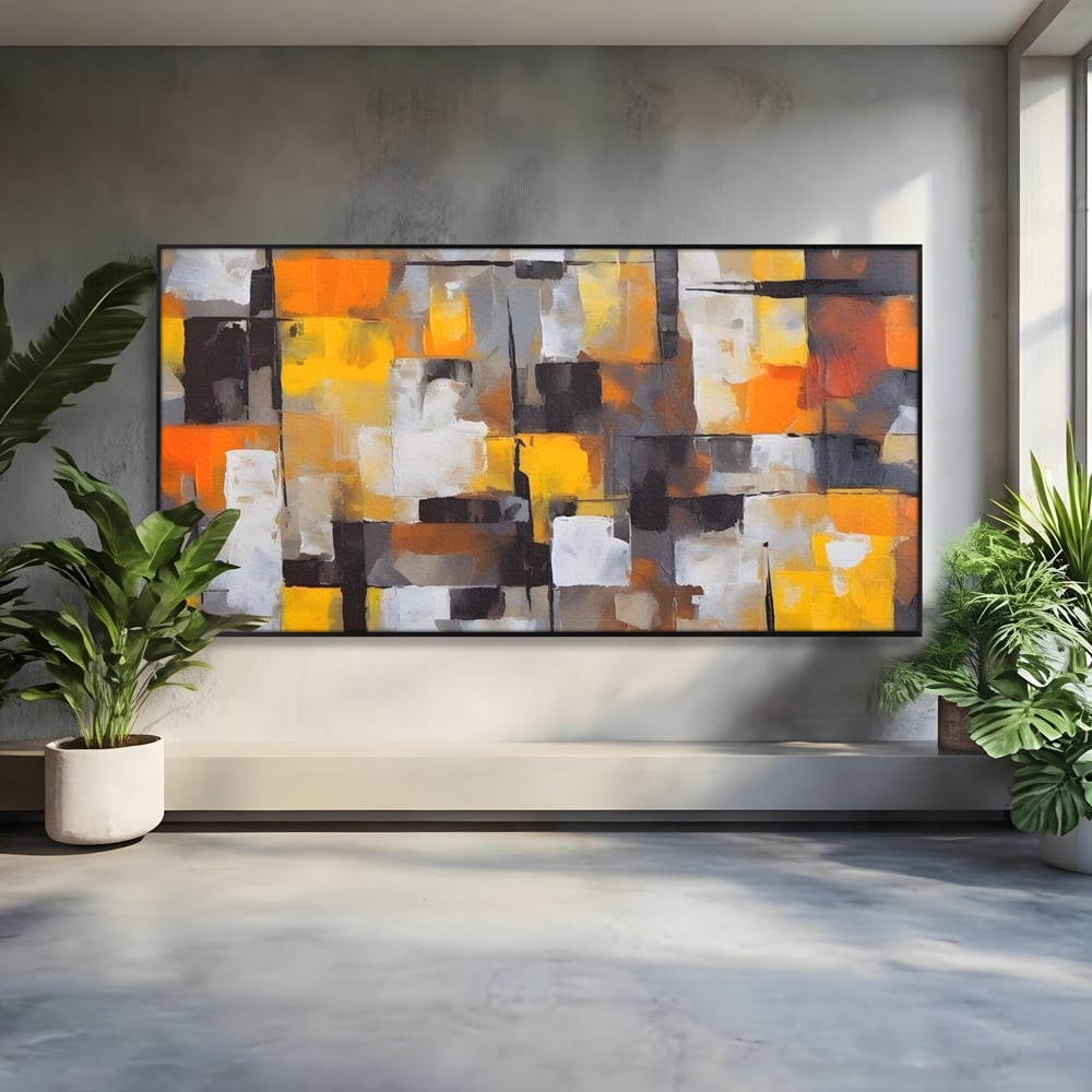 Tablou canvas cu tablou canvas cu patrate abstracte, in rama de aluminiu negru