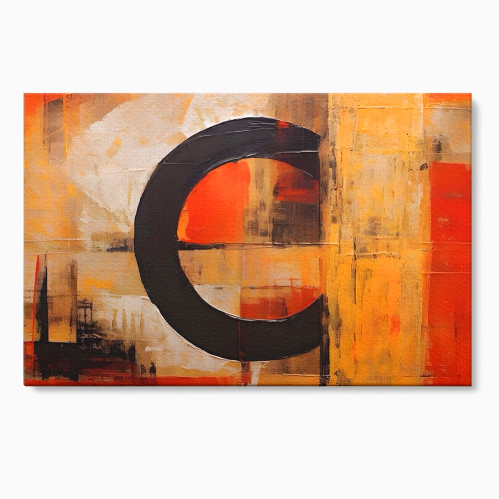 Tablou canvas cu pictura abstracta cu cerc negru, fara rama, pe sasiu de lemn