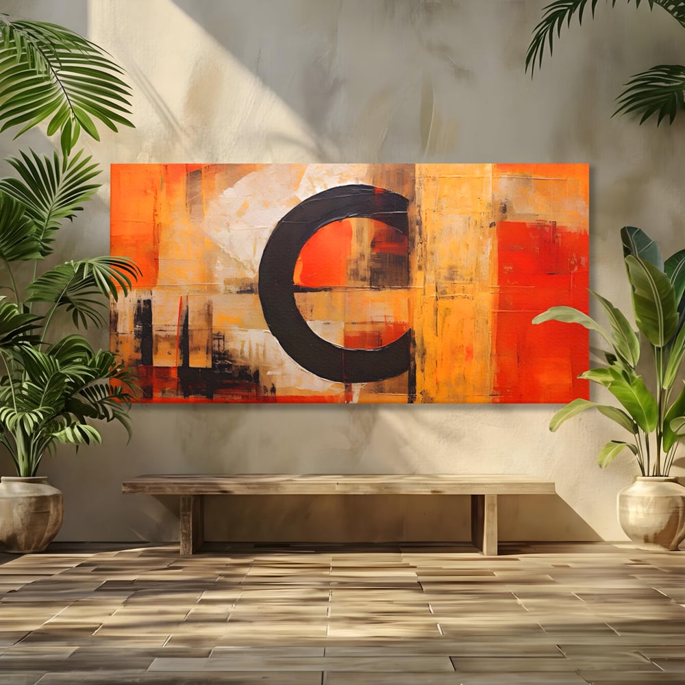 Tablou canvas cu pictura abstracta cu cerc negru, fara rama, pe sasiu de lemn