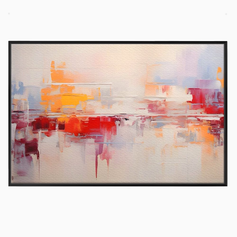 Tablou canvas cu pictura abstracta cu reflexii colorate, in rama de aluminiu negru