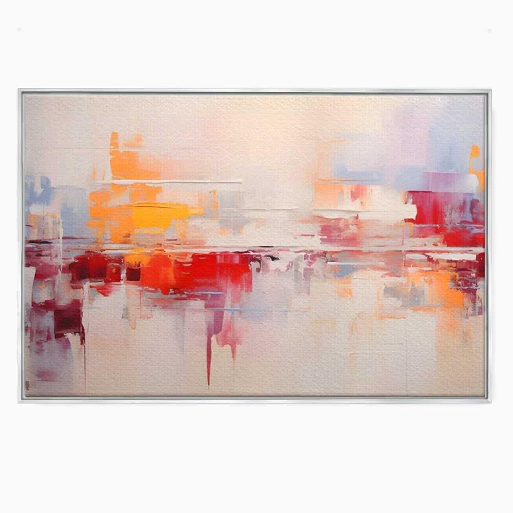 Tablou canvas cu pictura abstracta cu reflexii colorate, in rama de aluminiu argintiu