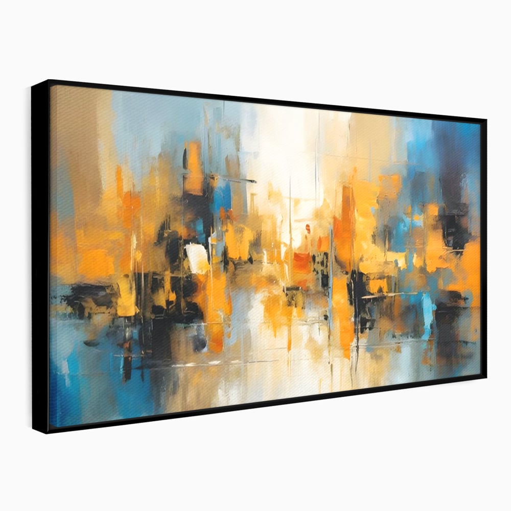Tablou canvas cu pictura abstracta cu reflexii in apa, in rama de aluminiu negru