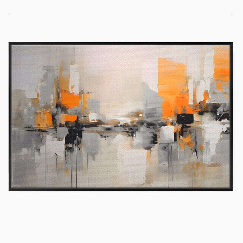 Tablou canvas cu pictura abstracta cu reflexii urbane, in rama de aluminiu negru